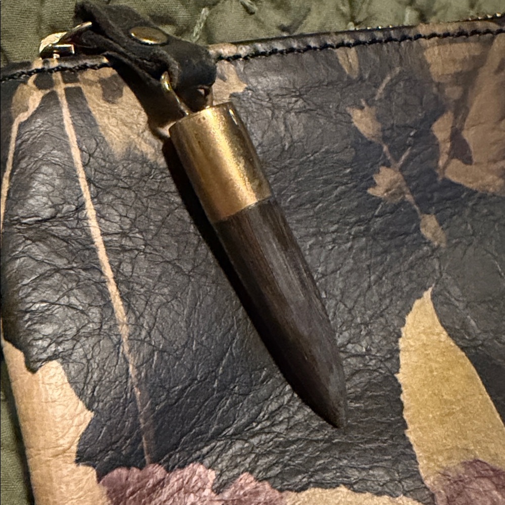 Kempton & Co Floral & Camo Leather Zip Pouch - khaki Accent - Picture 3 of 6